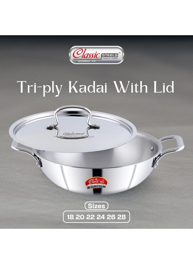 Classic Steels مقلاة كلاسيك ستيلز ثلاثية الطبقات من الفولاذ المقاوم للصدأ مع غطاء (26 سم، 3.2 لتر) | سمك 2.5 مم | مقلاة ثلاثية الطبقات بقاعدة ثقيلة | أدوات الطهي من الفولاذ المقاوم للصدأ مناسبة للطبخ بالحث | ضمان 5 سنوات - Image 3