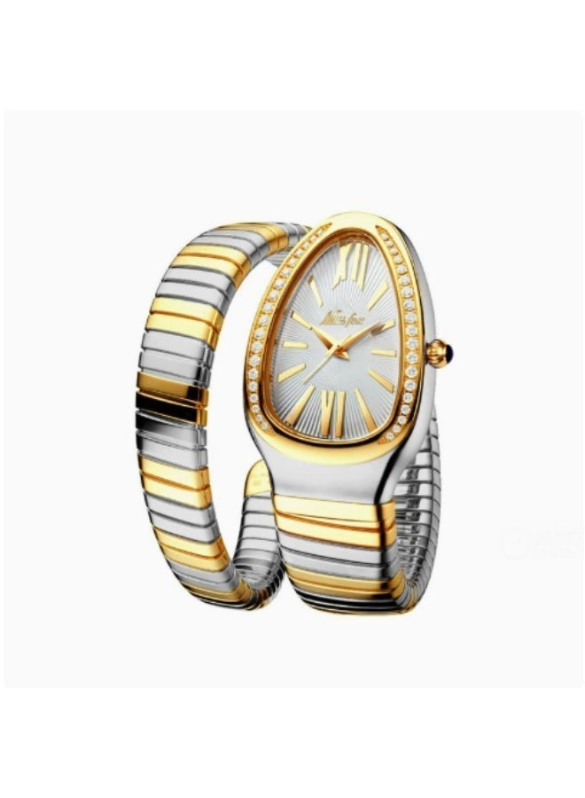 MISSFOX Serpentine Wrap Ladies Watch, Japanese Miyota Quartz, Diamond Bezel, Stainless Steel Bracelet Watch for Women - Image 3