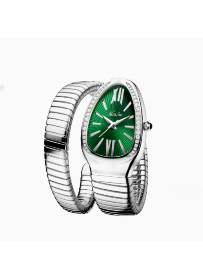 MISSFOX Serpentine Wrap Ladies Watch, Japanese Miyota Quartz, Diamond Bezel, Stainless Steel Bracelet Watch for Women - Image 1