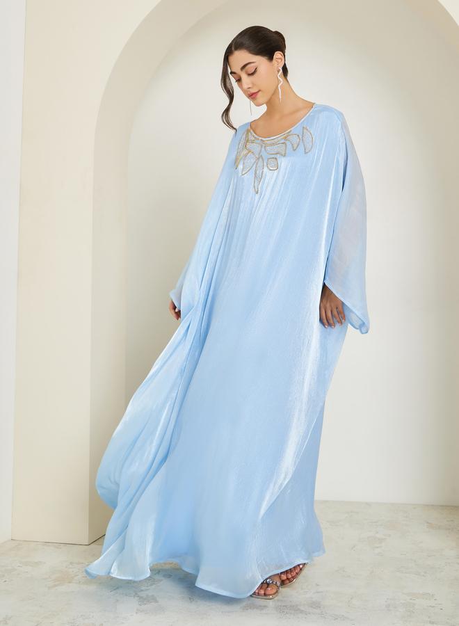 Amirah Women Blue Embellished Shimmer Kaftan - Image 3