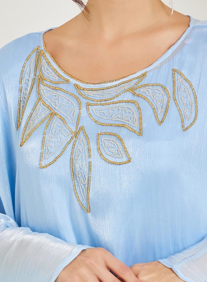 Amirah Women Blue Embellished Shimmer Kaftan - Image 4