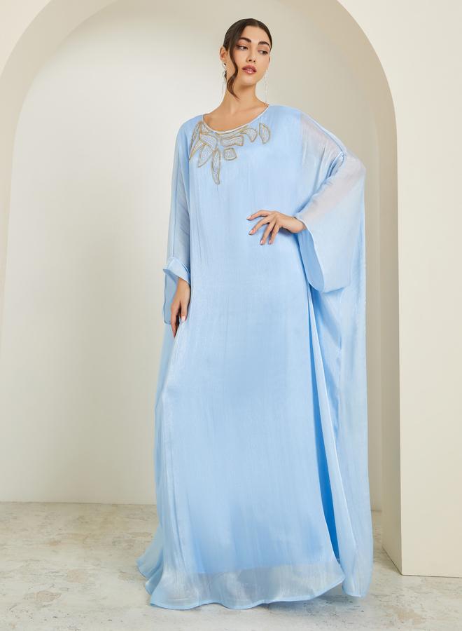 Amirah Women Blue Embellished Shimmer Kaftan - Image 1