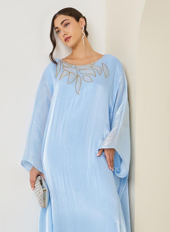 Amirah Women Blue Embellished Shimmer Kaftan - Image 2