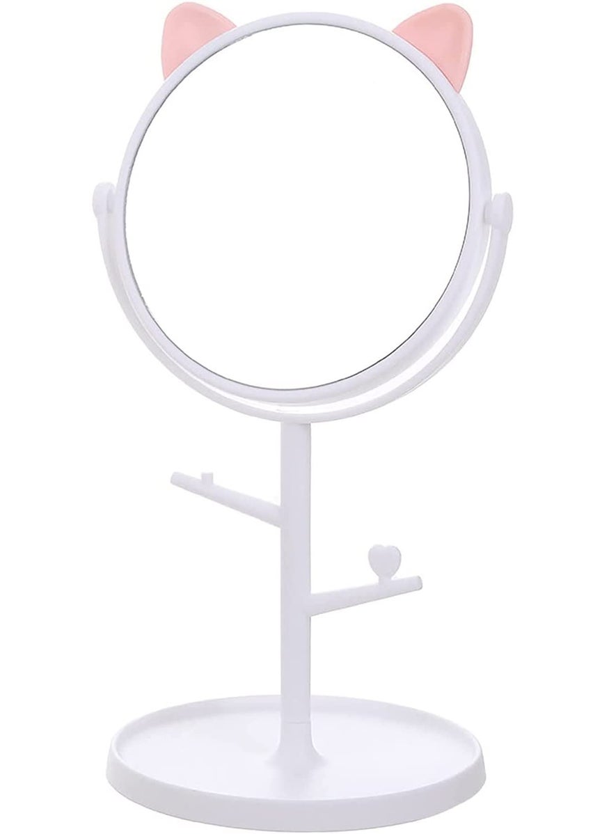 mythos MYTHOS Bracket Makeup Mirror 360 Degree Creative Simple Makeup Small Mirror Female Dressing Table Desktop Bedroom Dormitory Desktop HD Vanity Mirror with Stand White Set of 1  - Image 1