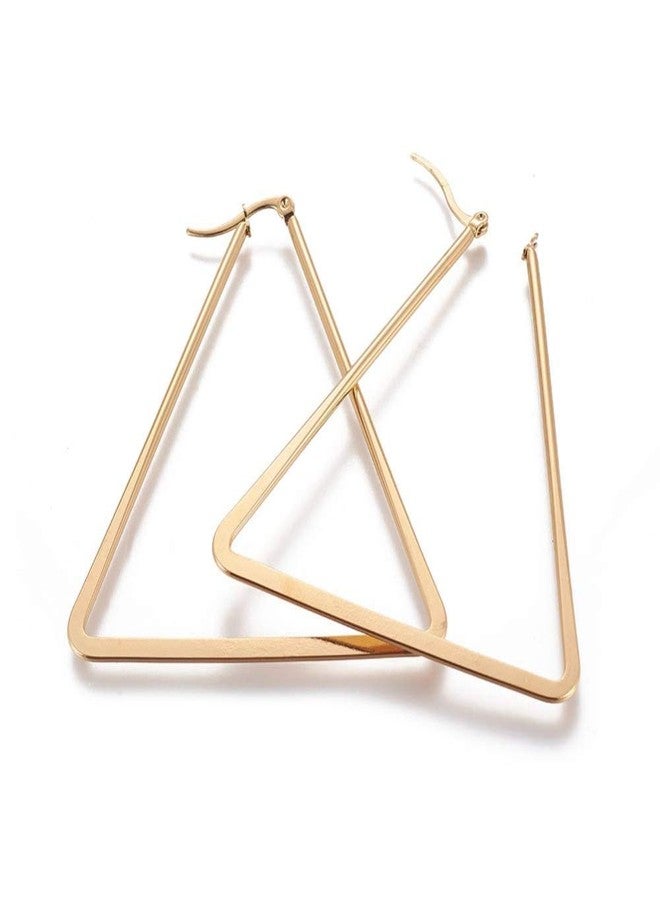 LZD 304 Stainless Steel Hoop Earrings Triangle Gold 2.5" Up To 3" Pin 0.8mm P612 (2.7) - Image 2