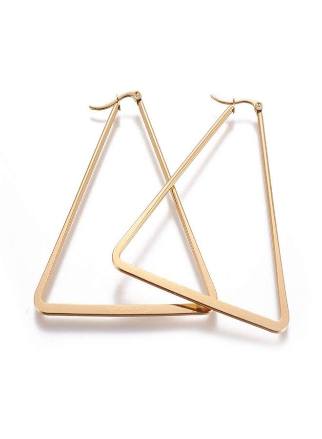 LZD 304 Stainless Steel Hoop Earrings Triangle Gold 2.5" Up To 3" Pin 0.8mm P612 (2.7) - Image 1