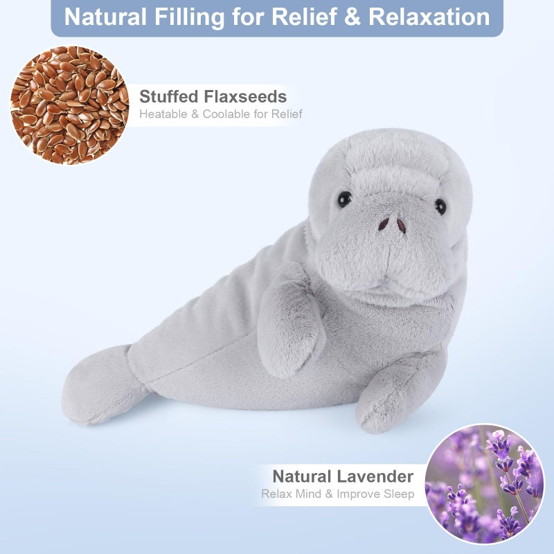 SuzziPals Heatable & Coolable Manatee Plush, Microwavable Stuffed Animal Heating Pad for Soothing & Relaxation, Lavender Scented Stress Relief Toy, Manatee Gifts for Kids, Cuddleable Stuffed Animal - Image 3