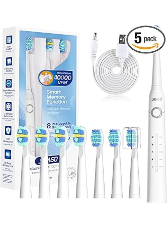Seago Electric Toothbrush for Adults, with 8 Heads and 5 Modes, Rechargeable Sonic Tooth Brush One Charge for 30 Days, with 2 Mins - Image 1
