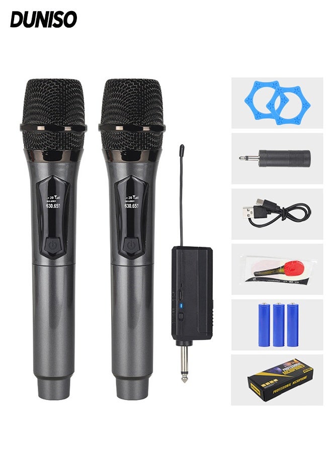 DUNISO 2 Pcs Wireless Microphone,1 To 2 Hand Microphone,Rechargeable Microphone,Used for Karaoke Nights,Family Gatherings,DJ,Meeting