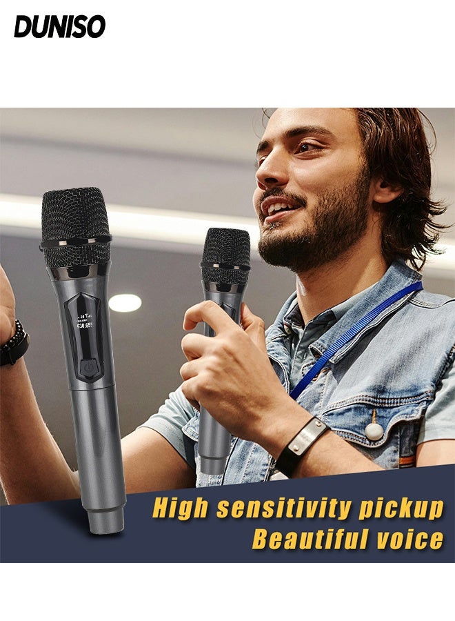 DUNISO 2 Pcs Wireless Microphone,1 To 2 Hand Microphone，Rechargeable Microphone,Used for Karaoke Nights,Family Gatherings,DJ,Meeting - Image 2