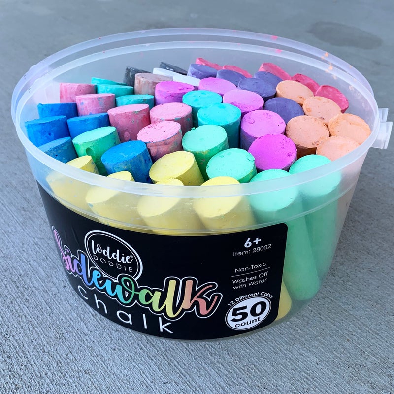 Loddie Doddie 50ct Sidewalk Chalk for Kids - 12 Colors Non-Toxic Jumbo Sticks in Reusable Bucket - Easy Clean Up for Fun & Creativity - Image 2