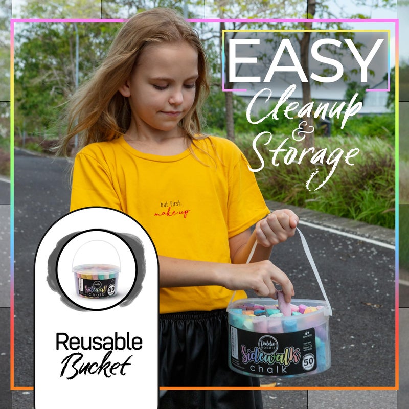 Loddie Doddie 50ct Sidewalk Chalk for Kids - 12 Colors Non-Toxic Jumbo Sticks in Reusable Bucket - Easy Clean Up for Fun & Creativity - Image 5