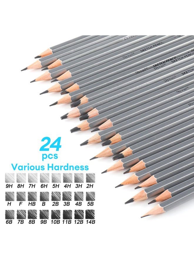 Dyvicl Professional Drawing Sketching Pencil Set - 24 Pieces Drawing Pencils 14B, 12B, 11B, 10B, 9B, 8B, 7B, 6B, 5B, 4B, 3B, 2B, B, HB, F, H, 2H, 3H, 4H, 5H, 6H, 7H, 8H, 9H Graphite Pencils - Image 2