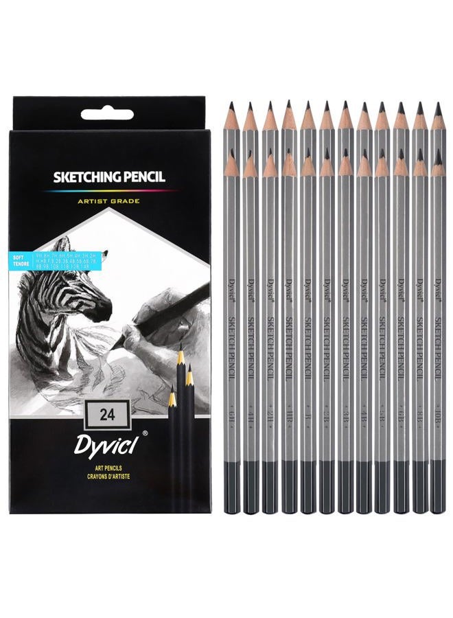 Dyvicl Professional Drawing Sketching Pencil Set - 24 Pieces Drawing Pencils 14B, 12B, 11B, 10B, 9B, 8B, 7B, 6B, 5B, 4B, 3B, 2B, B, HB, F, H, 2H, 3H, 4H, 5H, 6H, 7H, 8H, 9H Graphite Pencils - Image 1