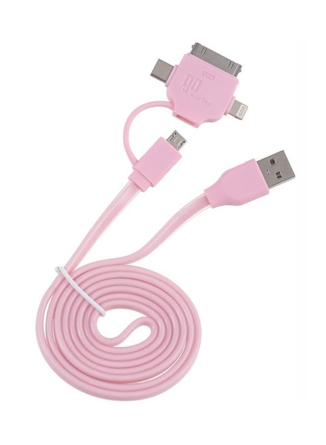 GO 4 in 1 Cable - MicroUSB, Lightning, 30pin And Type-C 2.4A Pink - Image 1