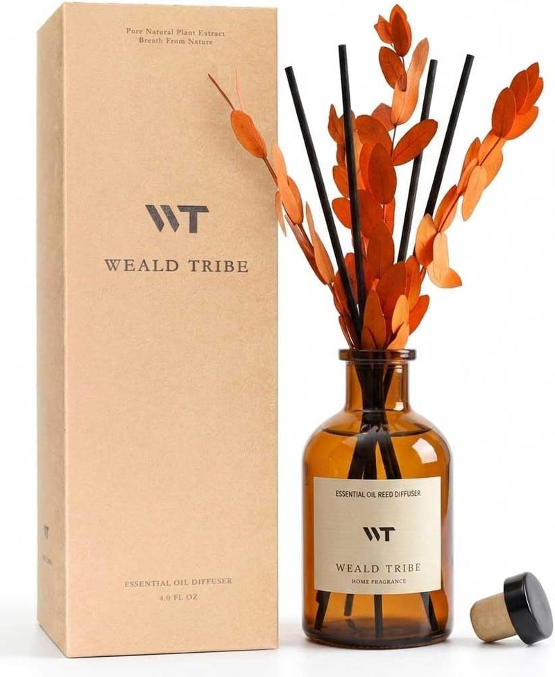 WEALD TRIBE Reed Diffuser Set for Bathroom Air Fresheners, Oil Diffuser Sticks | Sandalwood & Ebony Scent 4.0 fl oz Home Fragrance with Sticks Defusers | House Bedroom Office Shelf Decor - Image 1