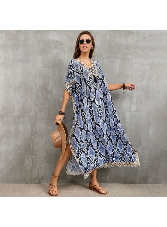 European And American Polyester Printed Beach Dress Loose Bikini Swimsuit Cover Shirt Seaside Vacation Sun Protection Shirt For Women-Color:Tiger Head (ZS1856-13)-  - Image 4