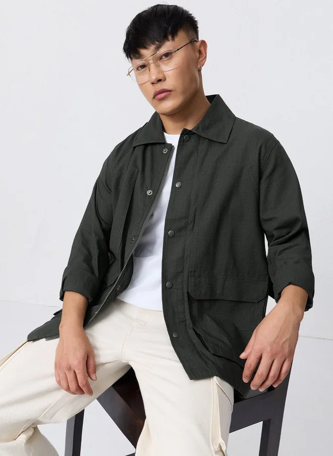 ذا سوليد ستور The Souled Store Pure Cotton Spread Collar Oversized Shackets