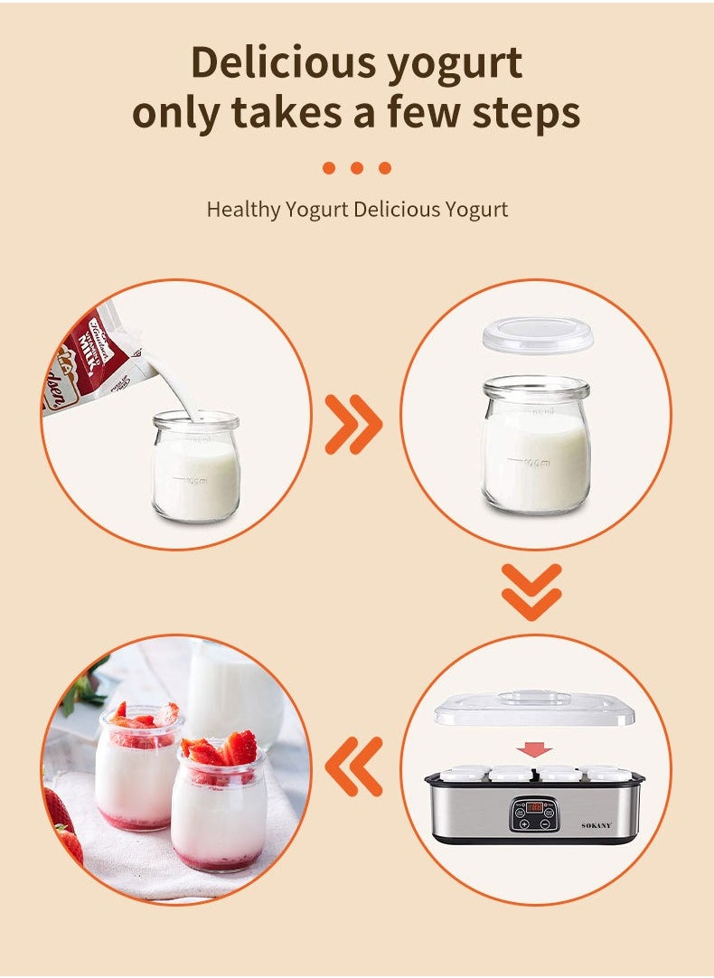 sokany - 1400ML High-Capacity Yogurt Maker with Constant Temperature Fermentation, Stainless Steel, 8 Independent Tanks, EU-Plug Ice Cream Yogurt Fermenter - Image 1