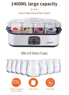 sokany 1400ML High-Capacity Yogurt Maker with Constant Temperature Fermentation, Stainless Steel, 8 Independent Tanks, EU-Plug Ice Cream Yogurt Fermenter  - Image 5
