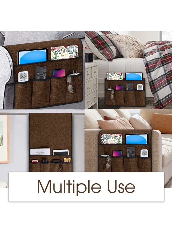 Joywell Armchair Caddy Sofa Armrest Organizer, Remote Holder on Couch & Chair Arm with 6 Pockets for TV Remote Control, Magazine, Books, Cell Phone, iPad, Brown - Image 5