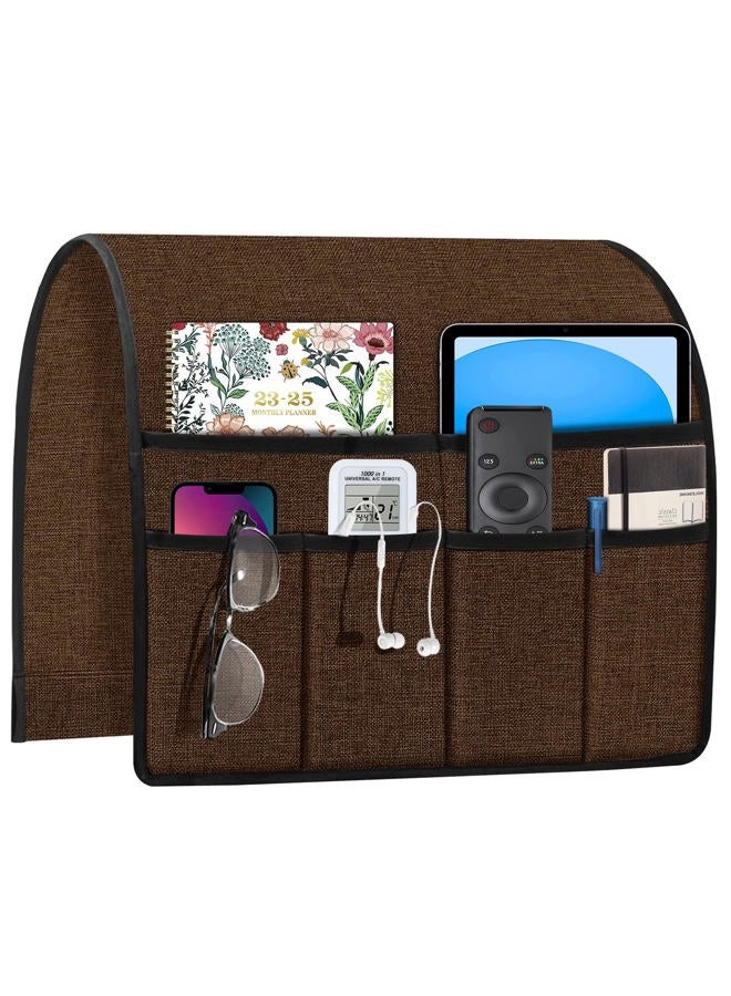Joywell Armchair Caddy Sofa Armrest Organizer, Remote Holder on Couch & Chair Arm with 6 Pockets for TV Remote Control, Magazine, Books, Cell Phone, iPad, Brown - Image 1