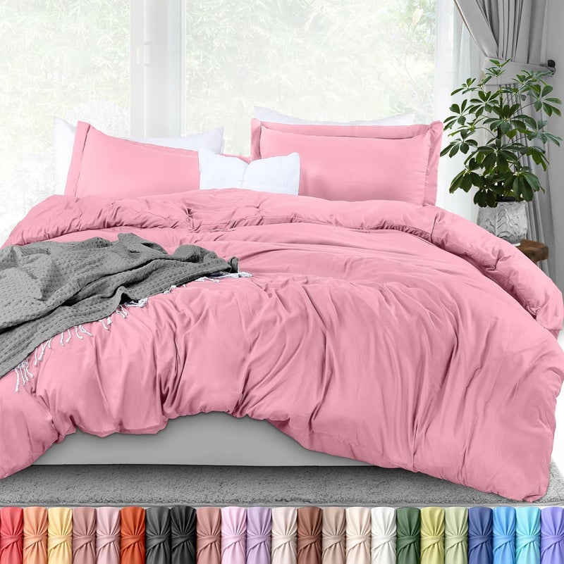 Utopia Bedding Duvet Cover Queen Size Set - 1 Duvet Cover with 2 Pillow Shams - 3 Pieces Comforter Cover with Zipper Closure - Ultra Soft Brushed Microfiber, 90 X 90 Inches (Queen, Pink) - Image 1