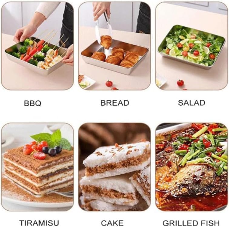 PEXAMO Food Grade Stainless Steel TrayThickened Metal Dish Plate for Food Small Square Baking Tray Oven Easy CleanPerfect Baking Cooking with Lid Japanese Style TrayMicrowave Dishwasher Safe1PCS - Image 4