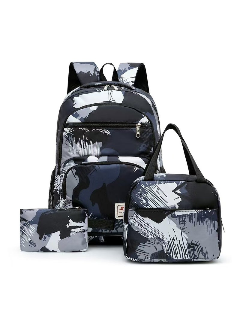 SUNSTAR New 3-piece large capacity backpack set camouflage color matching lunch box pencil case campus backpack/high school/college student - Image 1