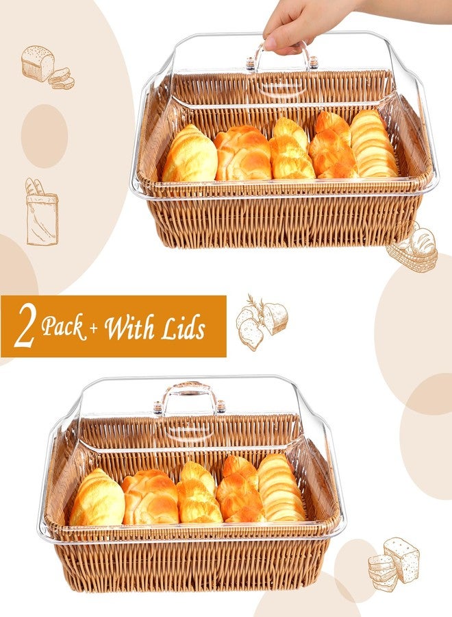 Ziliny 2 Set Wicker Bread Basket for Serving, Imitation Rattan Fruit Basket with Lid Woven Fruit Storage for Kitchen Restaurant(13.78 x 9.84 x 5.91 In) - Image 3