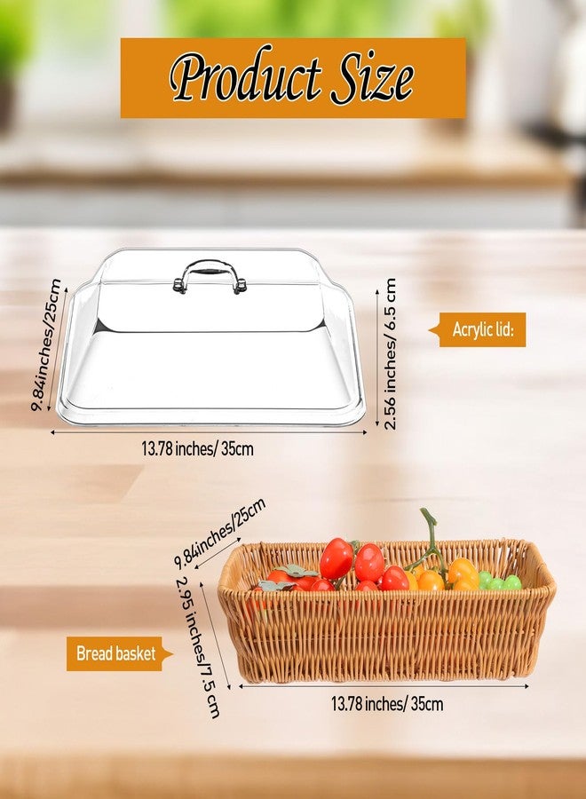 Ziliny 2 Set Wicker Bread Basket for Serving, Imitation Rattan Fruit Basket with Lid Woven Fruit Storage for Kitchen Restaurant(13.78 x 9.84 x 5.91 In) - Image 2