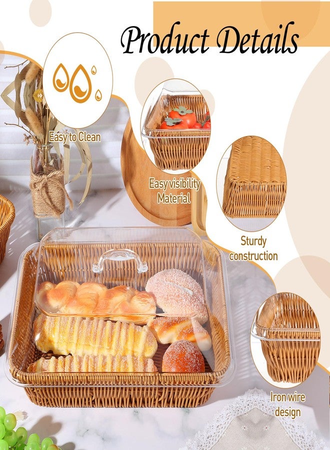 Ziliny 2 Set Wicker Bread Basket for Serving, Imitation Rattan Fruit Basket with Lid Woven Fruit Storage for Kitchen Restaurant(13.78 x 9.84 x 5.91 In) - Image 4