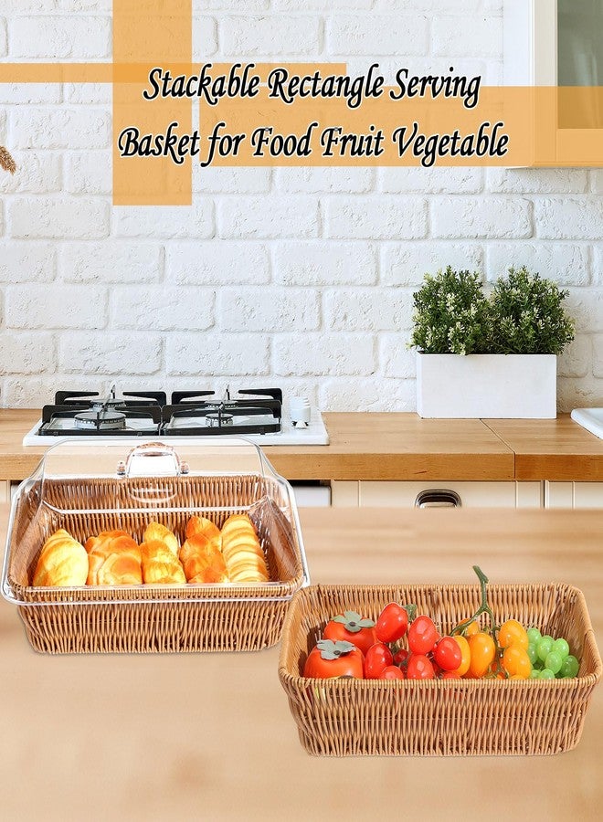 Ziliny 2 Set Wicker Bread Basket for Serving, Imitation Rattan Fruit Basket with Lid Woven Fruit Storage for Kitchen Restaurant(13.78 x 9.84 x 5.91 In) - Image 5