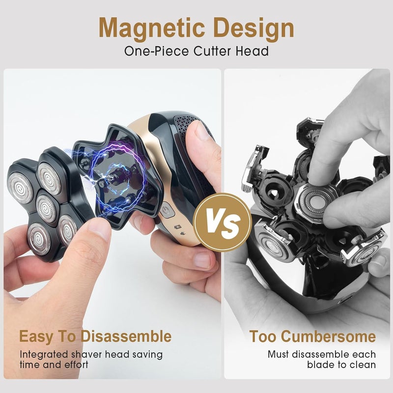 Telfun Upgrade Magnetic Head Shavers for Bald Men, Cordless & Comfort 5-in-1 Electric Razor - IPX7 Waterproof Wet/Dry Mens Grooming Kit - Easy Use Palm Shaver for a Smooth Bald Shave - Image 4