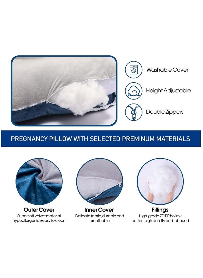 Arabest Pregnancy Pillows, 180cm Long Maternity Pillows, U-Shape Full Body Pillow, Cooling Cover Blue&Grey, Pregnancy Pillows for Sleeping, Body Pillows for Adults, Maternity Pillow and Pregnancy Must Haves  - Image 3