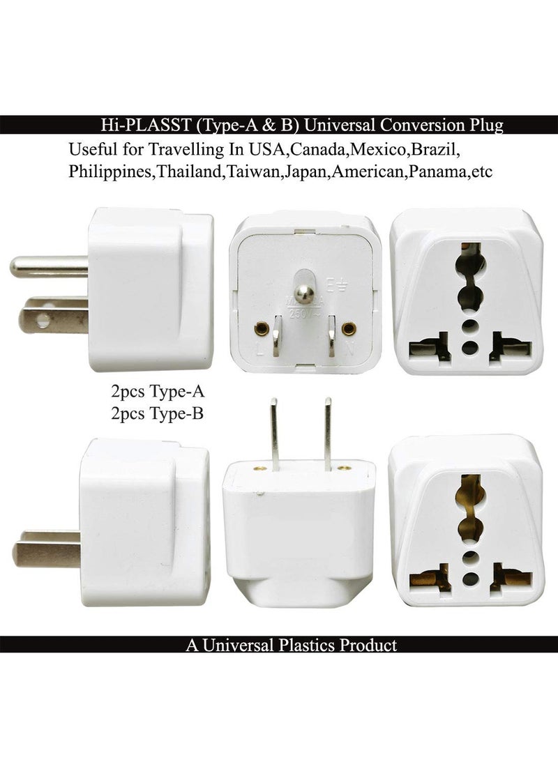 HI PLASST PINS N PLUGS HiPLASST India to USA Converter Plug Pack of 4 TypeA TypeB US Canada Travel Adapter Universal Socket USA Canada Mexico Brazil Philippines Thailand Taiwan Japan PanamaType A B2pcs Each  - Image 2