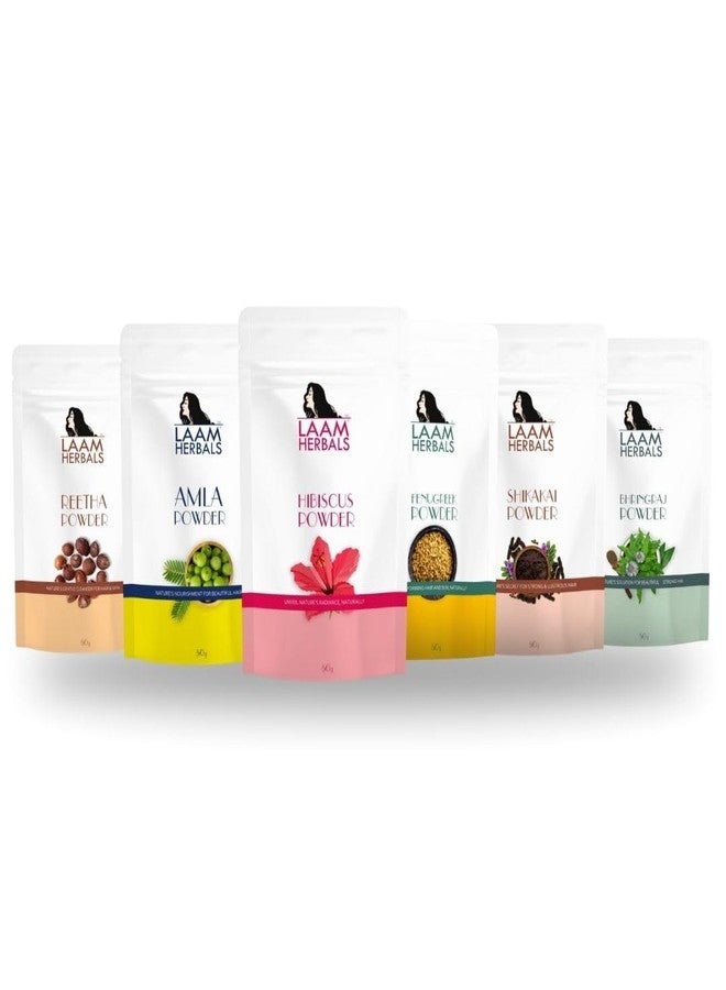 Laam Herbals Amla, Reetha, Shikakai, Bhringraj, Hibiscus & Methi Powder | Nourish, Improves Texture, Strengthens, and Provide Overall Scalp Health (6X50 g) - Image 2