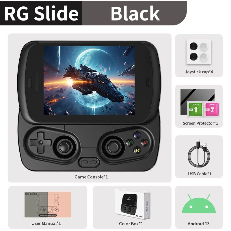 Anbernic RG Slide 8+128gb Handheld Game Console 4.7" Ltps Slide Screen Android 5000mAh Video, Black - Image 1