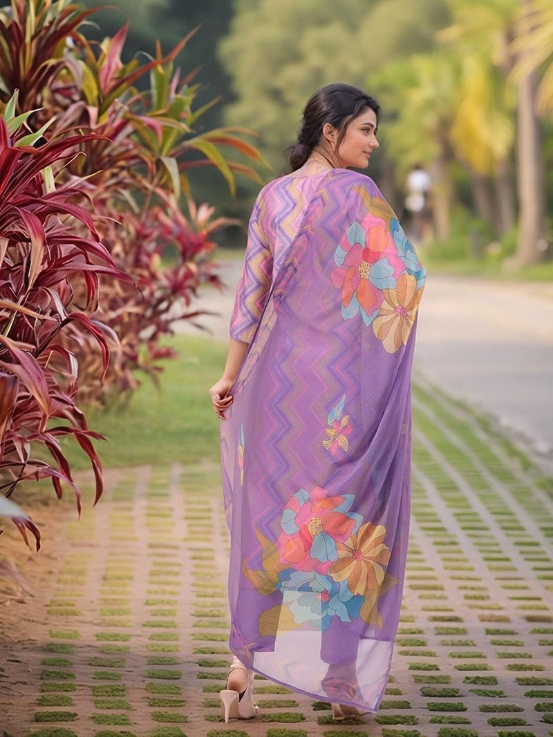 ANNI Designer Women's Rayon Viscose Straight Printed Kurta with Pant & Dupatta (Zaggu Purple-VKS02_S_Purple_Small) - Image 2
