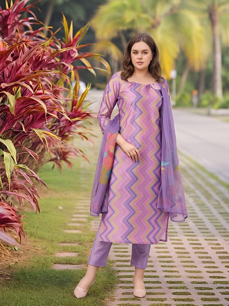 ANNI Designer Women's Rayon Viscose Straight Printed Kurta with Pant & Dupatta (Zaggu Purple-VKS02_S_Purple_Small) - Image 3