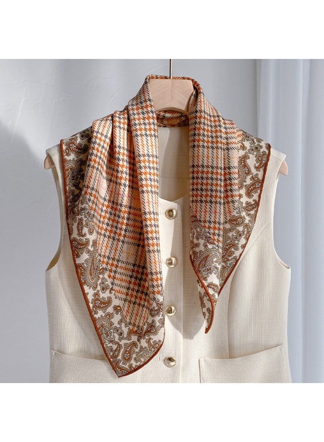 Handmade Silk & Wool Scarf, Fine Small Houndstooth Print Pattern