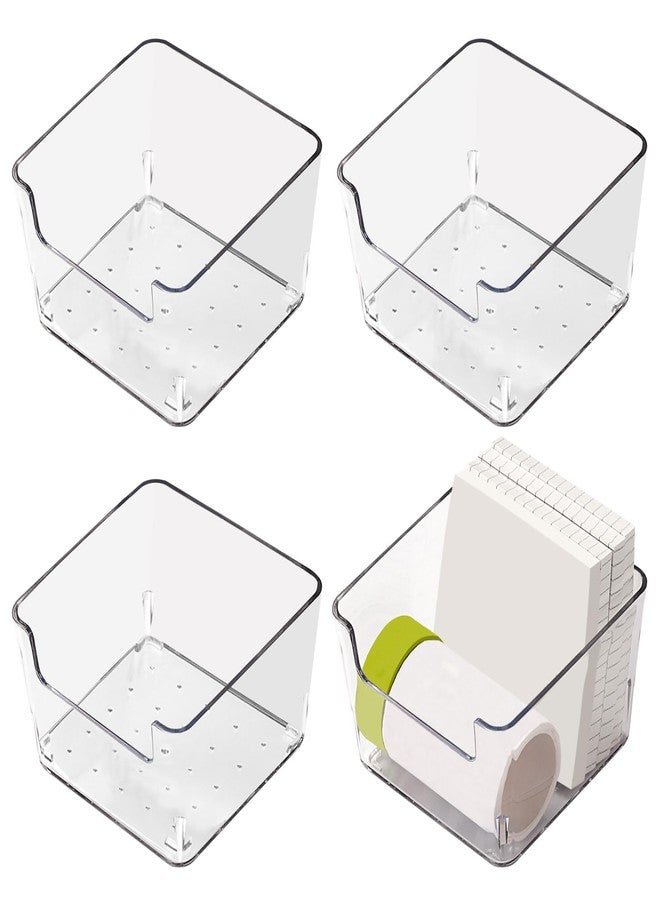ASTIMESA Clear Acrylic Sticky Note Holder, 3.7 x 3.7 x 2.4 In Notepad Holder, Memo Pad Sticky Note Dispenser Desk Organizer for School Dorm Office Home Supplies (4 pcs) - Image 1