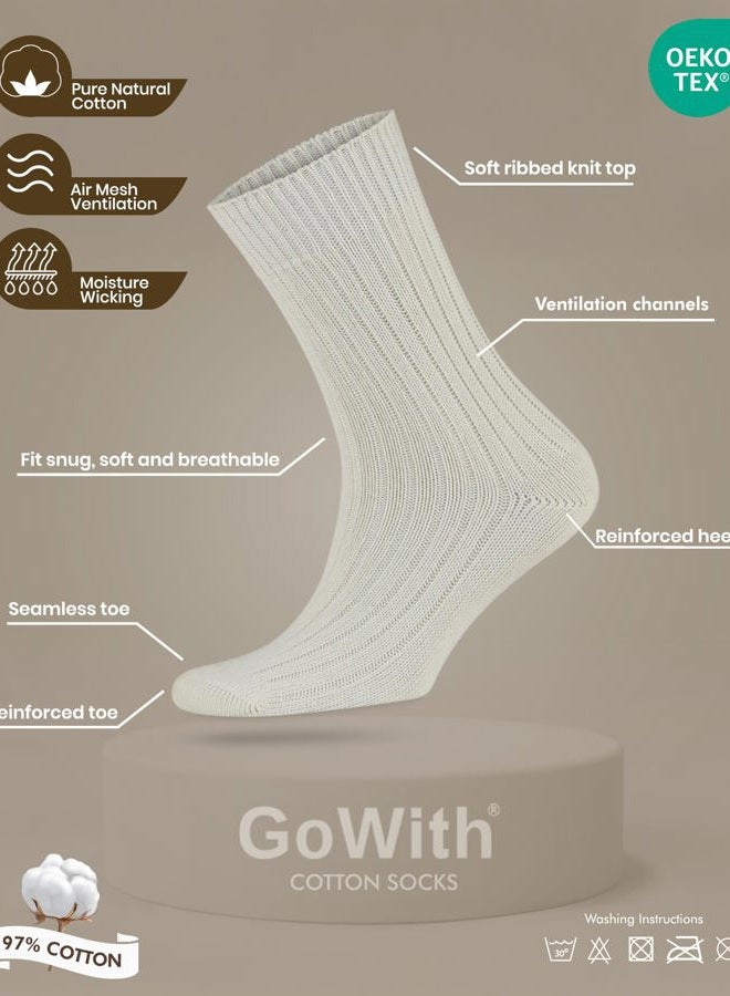 Gowith 4 Pairs Unisex Natural 97% Cotton Crew Socks, Comfy Cozy Breathable Seamless Casual Socks for Men & Women, Multicolor-2, X-Small, Model 3014 - Image 4
