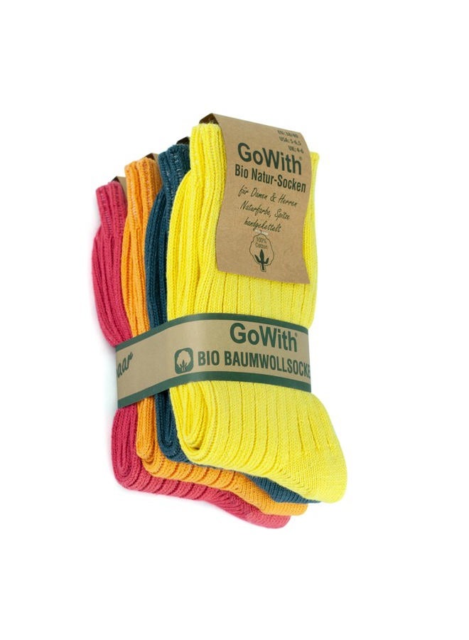 Gowith 4 Pairs Unisex Natural 97% Cotton Crew Socks, Comfy Cozy Breathable Seamless Casual Socks for Men & Women, Multicolor-2, X-Small, Model 3014 - Image 1