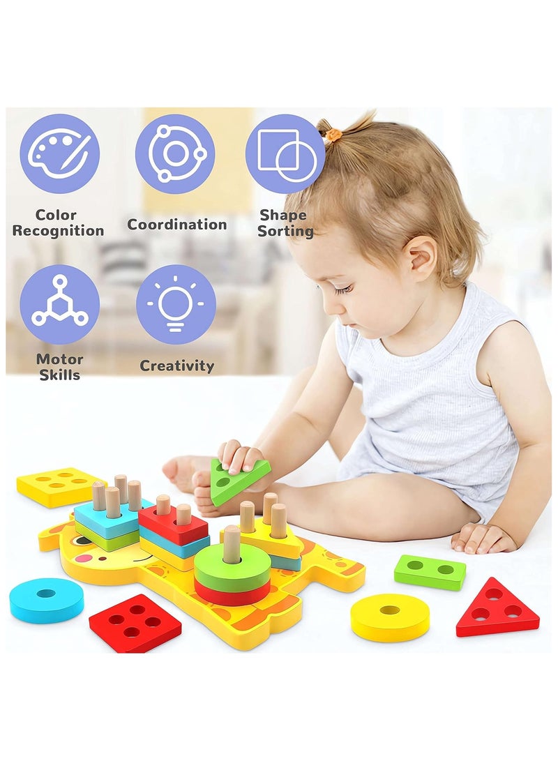 Montessori Toys for 1 2 3 4 Year Old Boy Girl, Sensory Wooden Sorting and Stacking Toy Educational Toy for Baby, Color Recognition Shape Sorter Toddler Toys Age 1-2 - Image 3