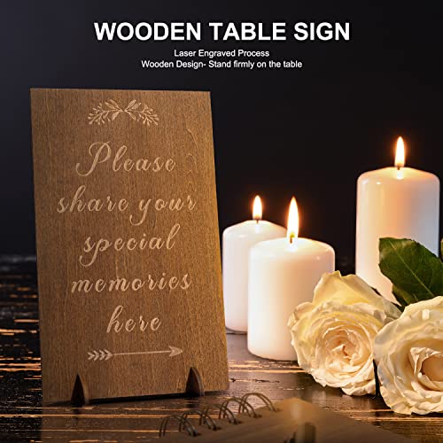 Creawoo Wooden Funeral Guest Book for Memorial Service Celebration of Life Decorations, Hardcover In Loving Memory Guestbook Set with White Pages, Included Share a Memory Cards, Table Sign, Pen (8.5") - Image 4
