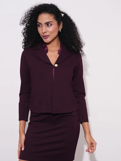 globus Women Notch Lapel Long Sleeves Stretchable Straight Hem Open Front Workwear Blazer Jacket