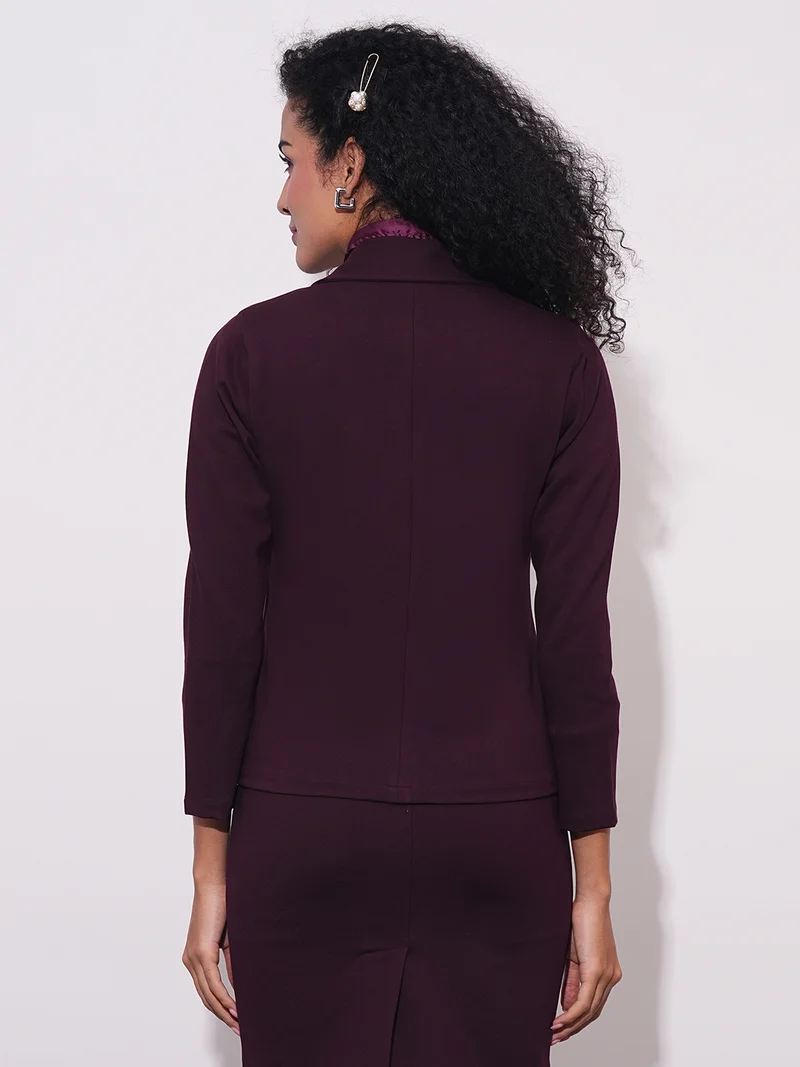 globus Women Notch Lapel Long Sleeves Stretchable Straight Hem Open Front Workwear Blazer Jacket