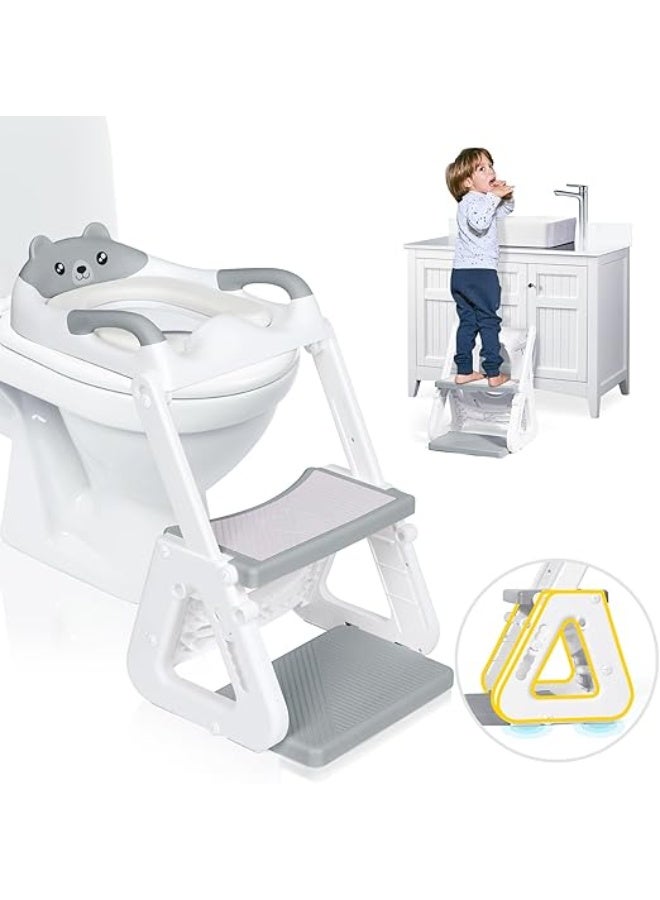 DUNISO Potty Training Seat with Ladder,Adjustable Potty Training Toilet Seat with Steps， Toddler Toilet Seat and Step with Triangle Structure，Extended Pedal & Splash Guard and Waterproof PVC Cushion，Anti-Slip，Lightweight， for Boys Girls - Image 1