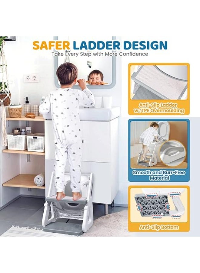 DUNISO Potty Training Seat with Ladder,Adjustable Potty Training Toilet Seat with Steps， Toddler Toilet Seat and Step with Triangle Structure，Extended Pedal & Splash Guard and Waterproof PVC Cushion，Anti-Slip，Lightweight， for Boys Girls - Image 5
